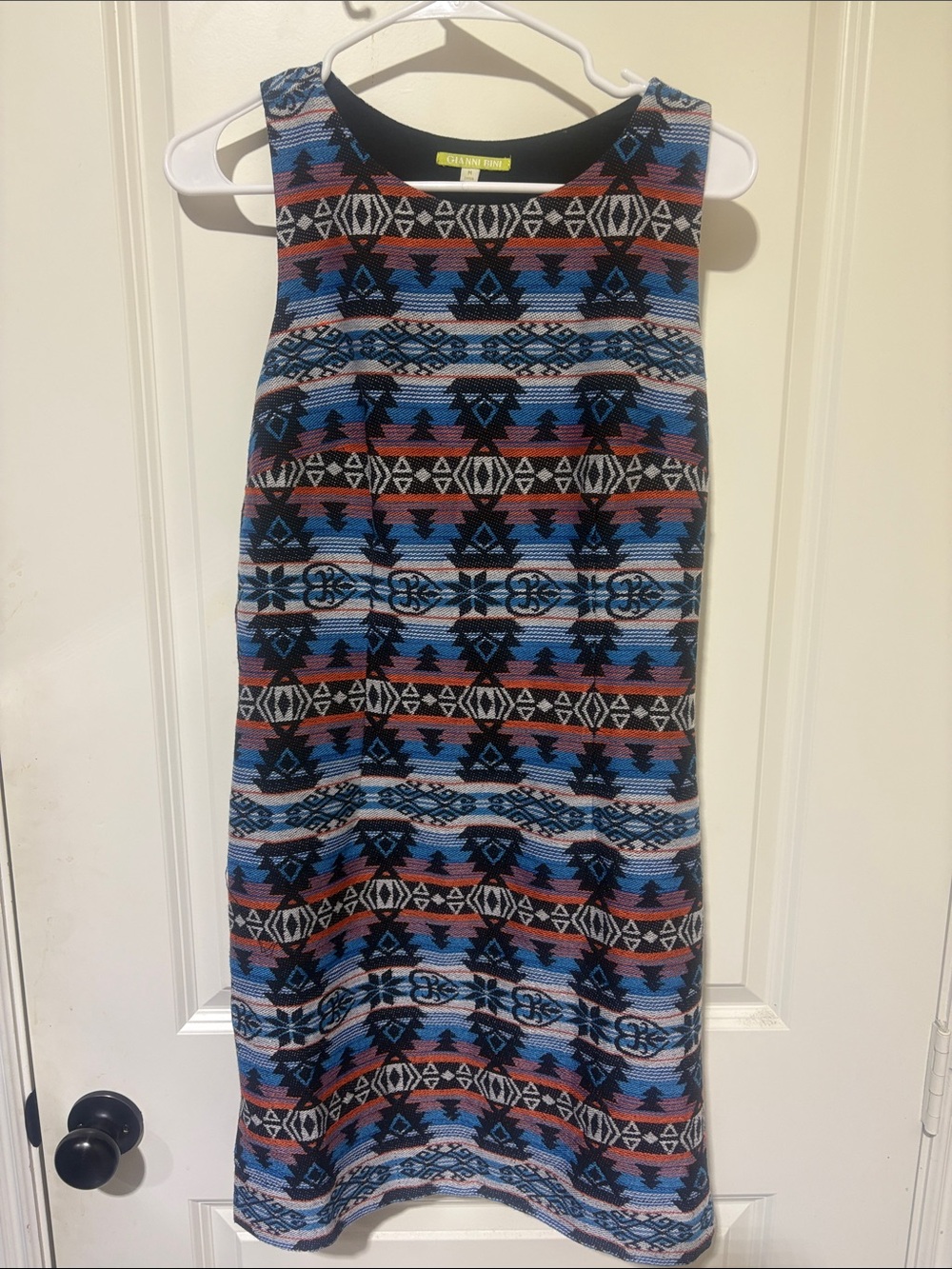 Gianni Bini Aztec A-Line Dress in Blue, Black and Rust